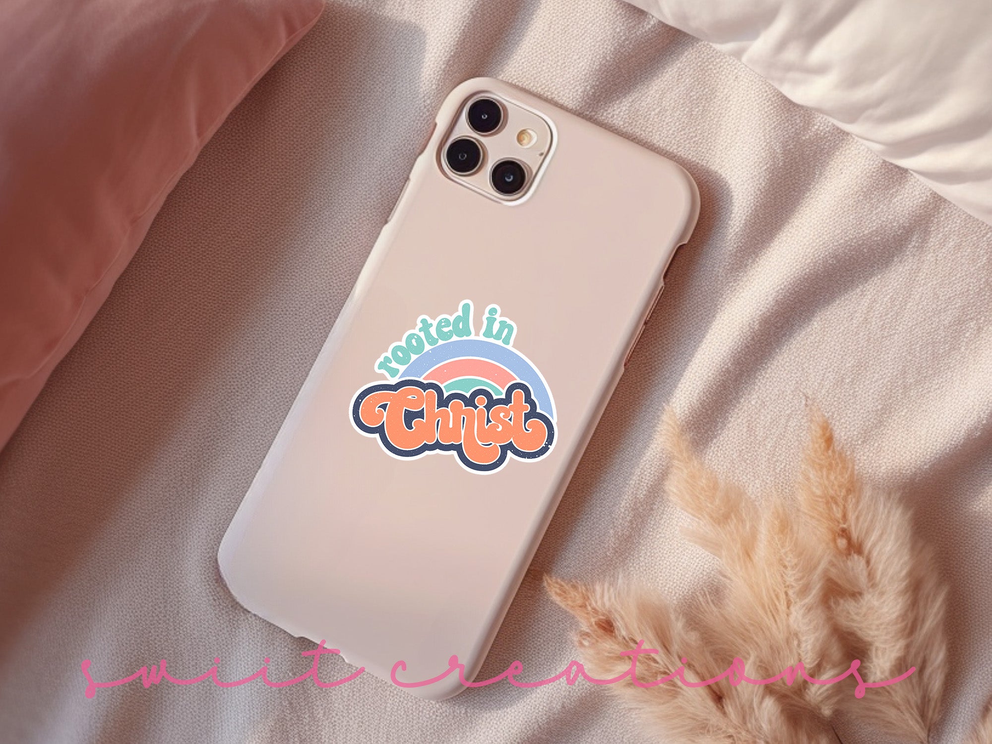 a phone case sitting on top of a bed