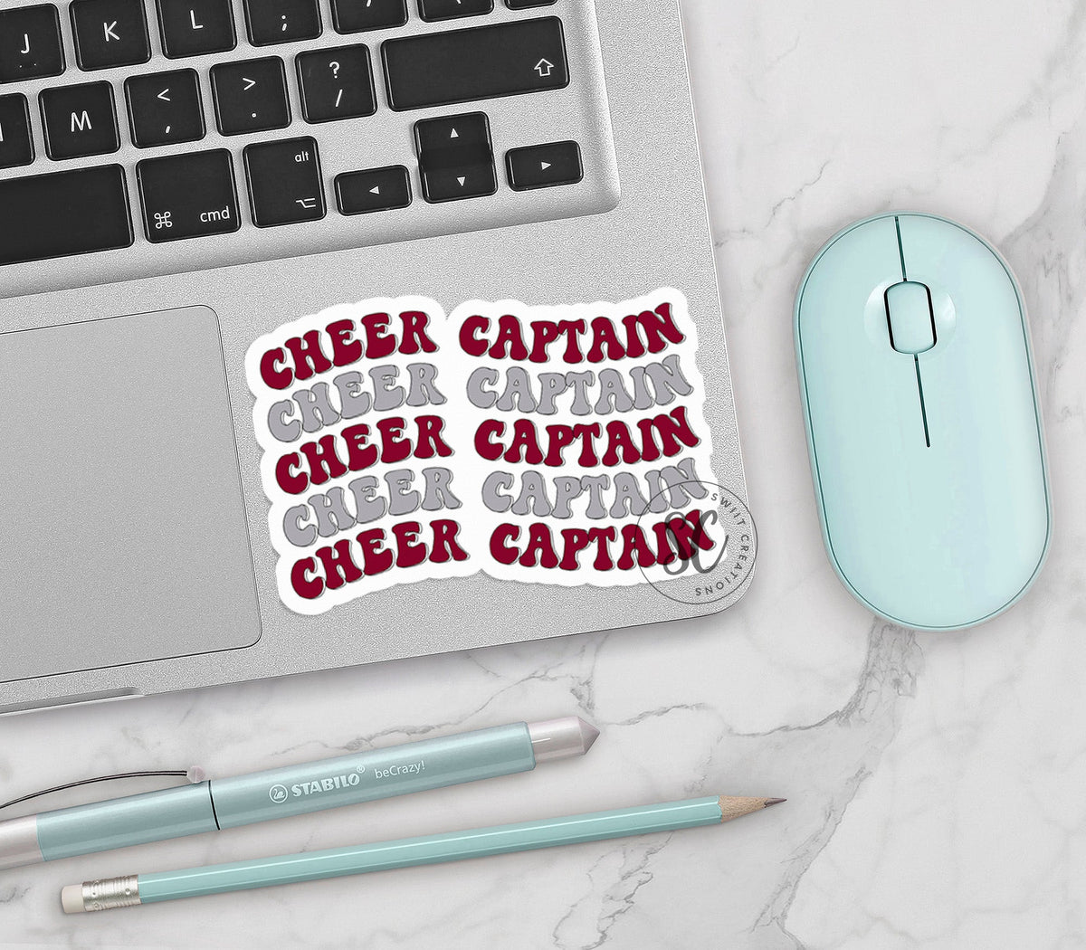 Cheer Captain Sticker Silver and Maroon SS766 - Swiit Creations