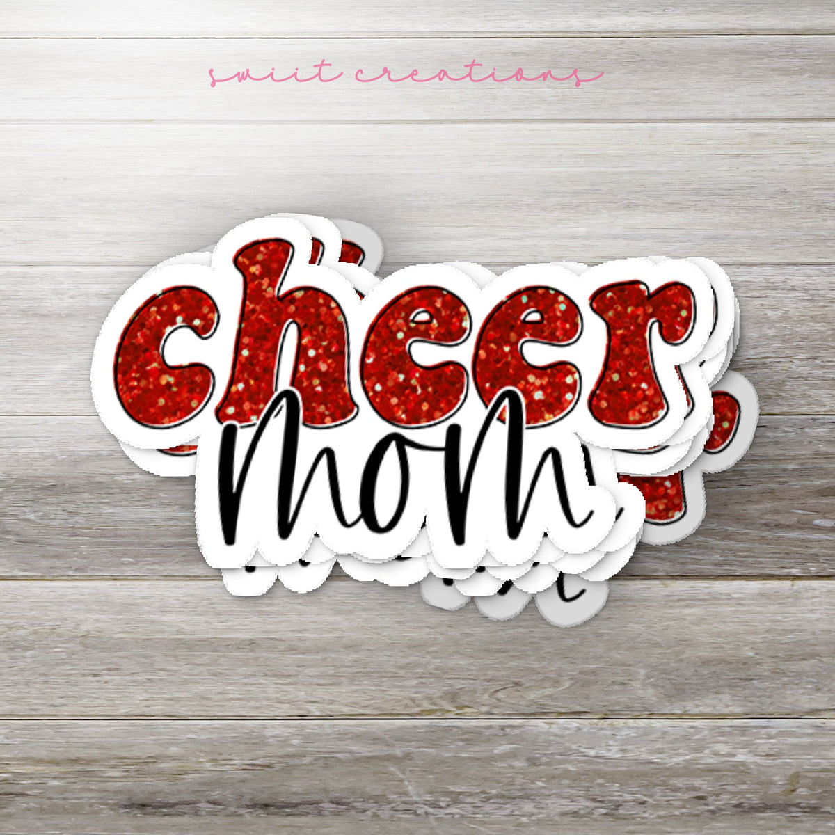 Cheer Mom Red Glitter Sticker SS740 - Swiit Creations