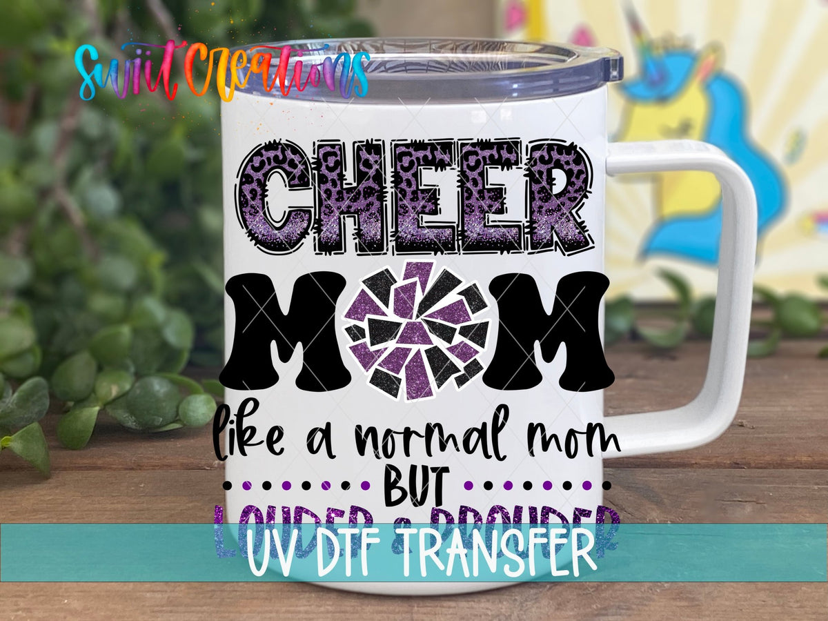 Cheer Mom UV DTF Wrap Purple Leopard Glitter Tumbler Decal | UV1531 - Swiit Creations