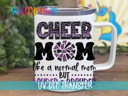 Cheer Mom UV DTF Wrap Purple Leopard Glitter Tumbler Decal | UV1531 - Swiit Creations