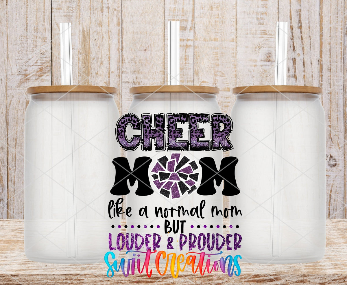 Cheer Mom UV DTF Wrap Purple Leopard Glitter Tumbler Decal | UV1531 - Swiit Creations