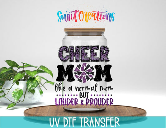 Cheer Mom UV DTF Wrap Purple Leopard Glitter Tumbler Decal | UV1531 - Swiit Creations
