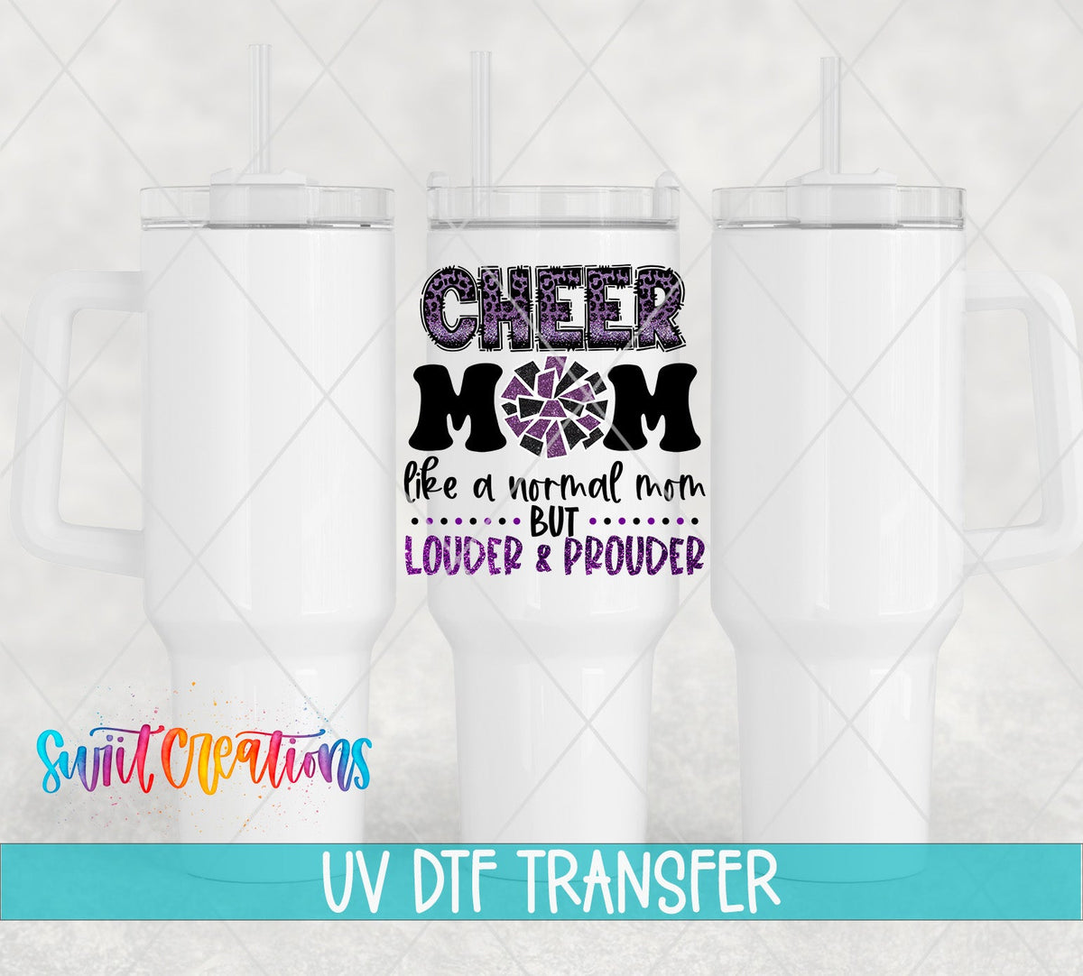 Cheer Mom UV DTF Wrap Purple Leopard Glitter Tumbler Decal | UV1531 - Swiit Creations