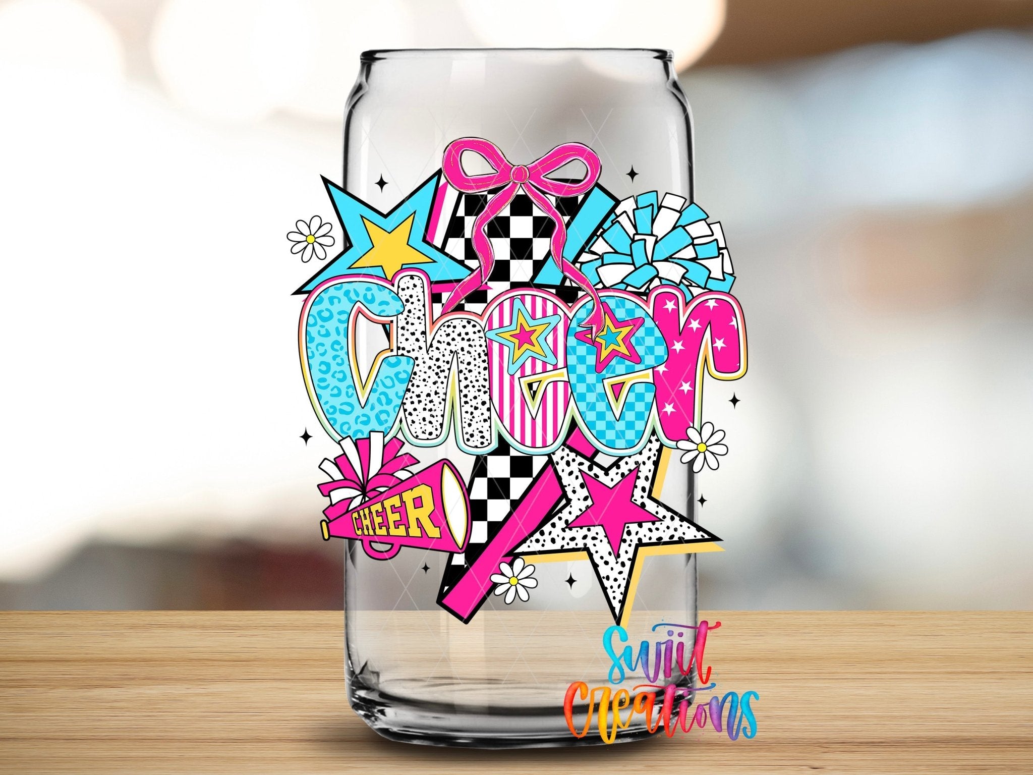 Cheer UV DTF Tumbler Transfer Decal | Cheerleader Bow Sports Cup Design | UV2029 - Swiit Creations