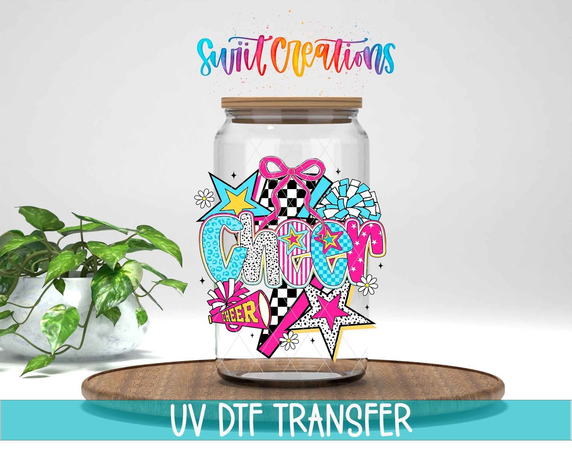 Cheer UV DTF Tumbler Transfer Decal | Cheerleader Bow Sports Cup Design | UV2029 - Swiit Creations