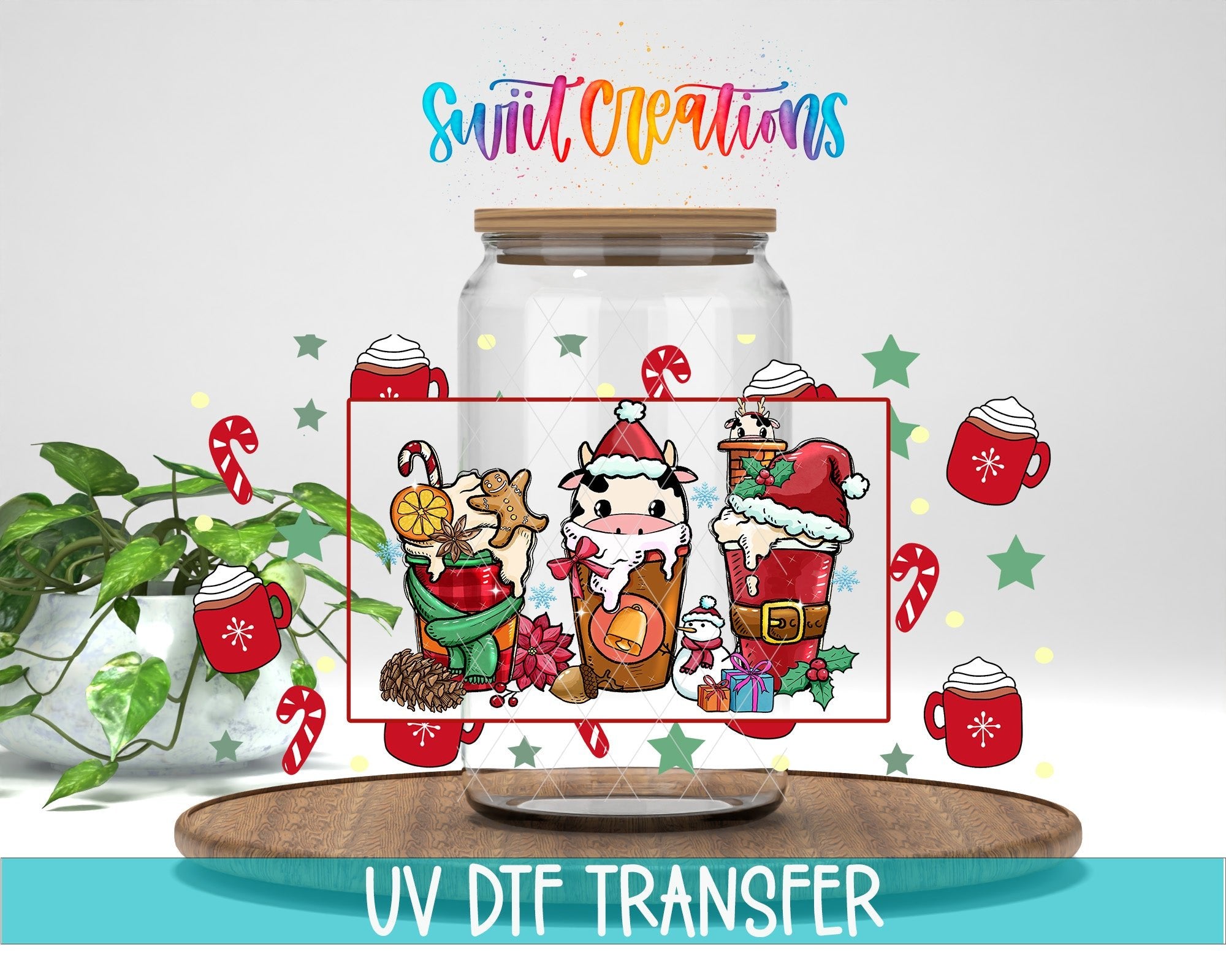 Christmas Coffee Cow UV DTF Transfer Tumbler Wrap | DTF168 - Swiit Creations