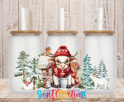 Christmas Cow Winter Cottage UV DTF Transfer Tumbler Wrap | DTF169 - Swiit Creations