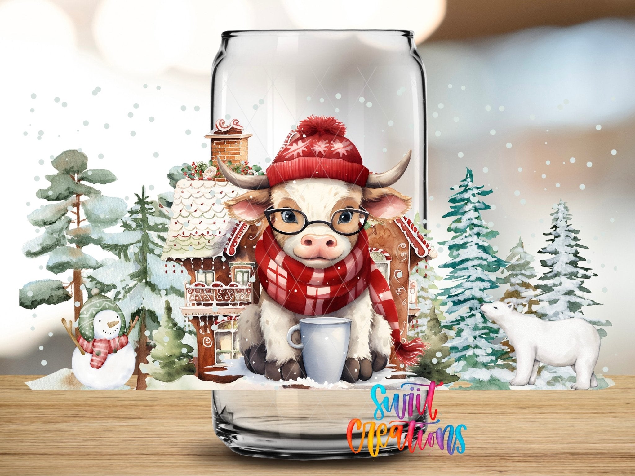 Christmas Cow Winter Cottage UV DTF Transfer Tumbler Wrap | DTF169 - Swiit Creations