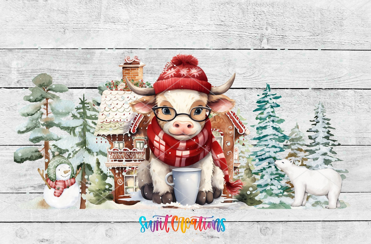Christmas Cow Winter Cottage UV DTF Transfer Tumbler Wrap | DTF169 - Swiit Creations