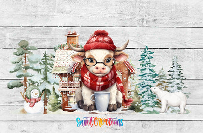 Christmas Cow Winter Cottage UV DTF Transfer Tumbler Wrap | DTF169 - Swiit Creations