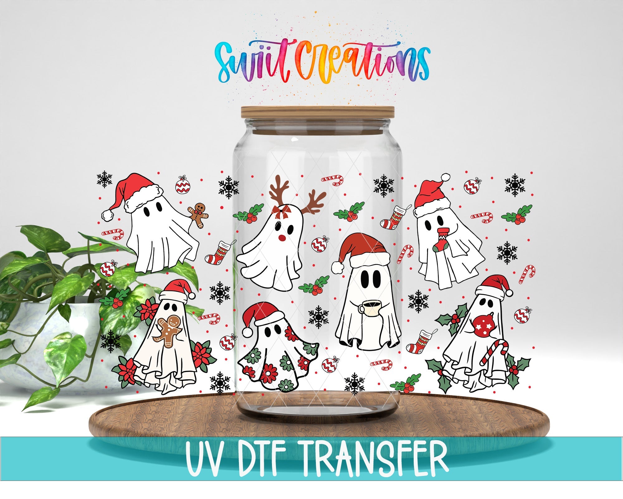 Christmas Ghosts Santa Hat UV DTF Transfer Tumbler Wrap | DTF200 - Swiit Creations