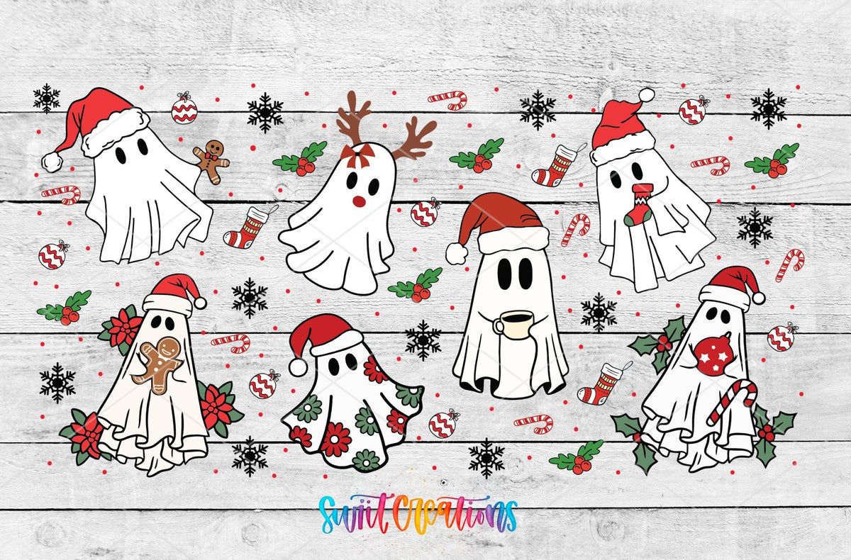 Christmas Ghosts Santa Hat UV DTF Transfer Tumbler Wrap | DTF200 - Swiit Creations
