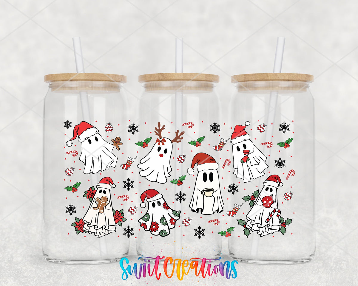Christmas Ghosts Santa Hat UV DTF Transfer Tumbler Wrap | DTF200 - Swiit Creations