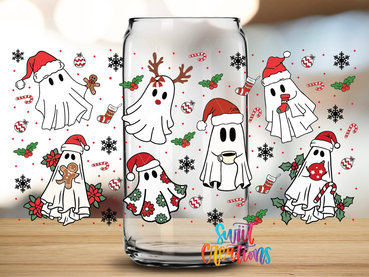 Christmas Ghosts Santa Hat UV DTF Transfer Tumbler Wrap | DTF200 - Swiit Creations