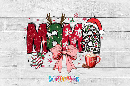Swiit Creations UV DTF Christmas Mama Bow and Hot Cocoa transfer shown as the full artwork preview