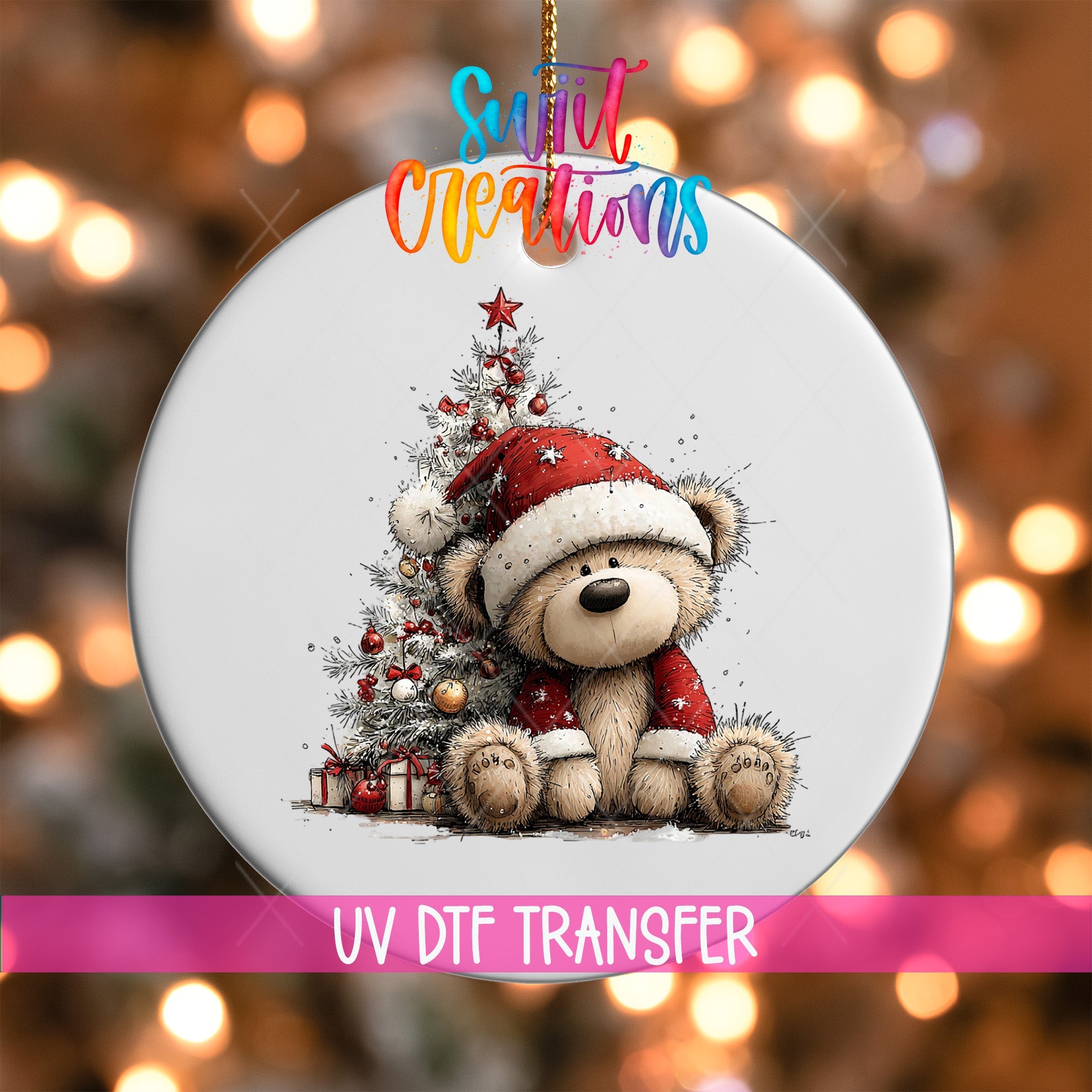 Christmas Teddy Bear UV DTF Ornament Transfer | O-1795 - Swiit Creations