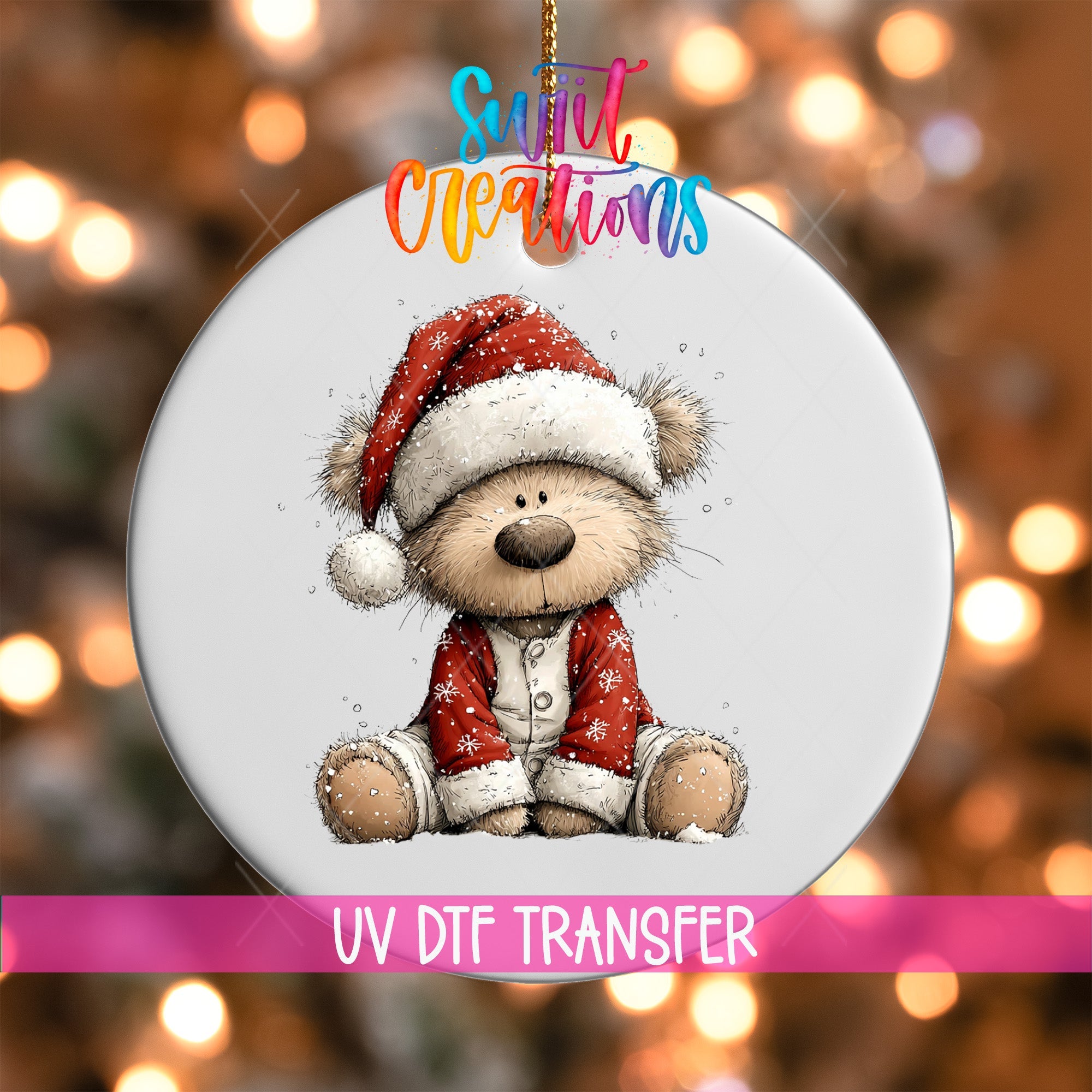 Christmas Teddy Bear UV DTF Ornament Transfer | O-1805 - Swiit Creations