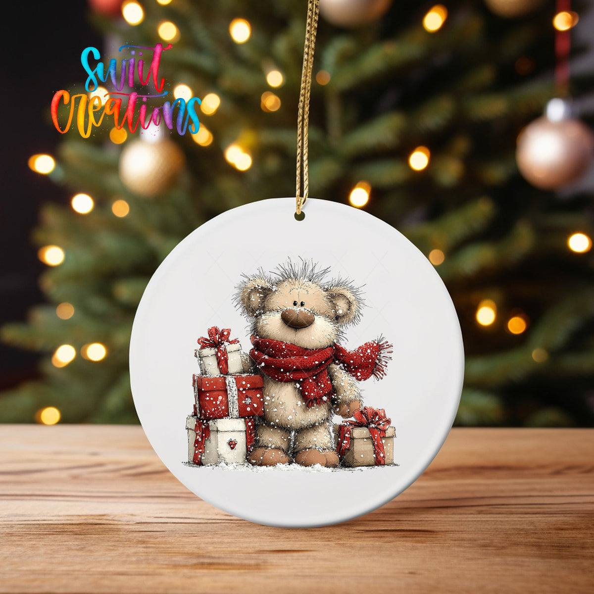 Christmas Teddy Bear with Gifts UV DTF Ornament Transfer | O-1783 - Swiit Creations
