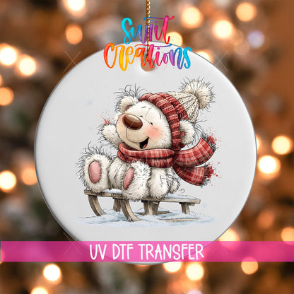 Christmas Tree White Bear Ornament UV DTF Transfer | Santa Bear with Red Berries and Gifts | O-2180 - Swiit Creations