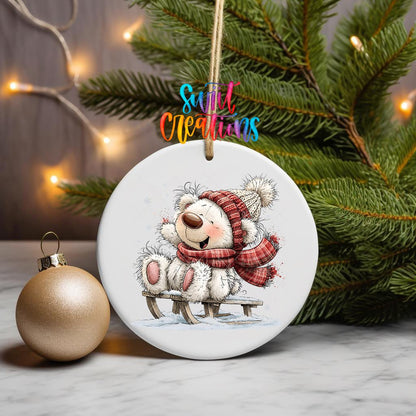 Christmas Tree White Bear Ornament UV DTF Transfer | Santa Bear with Red Berries and Gifts | O-2180 - Swiit Creations
