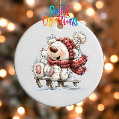 Christmas Tree White Bear Ornament UV DTF Transfer | Santa Bear with Red Berries and Gifts | O-2180 - Swiit Creations