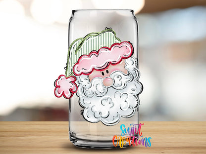 Christmas Tumbler UV DTF Decal: Cute Santa Face, Pink and Green | UV1528 - Swiit Creations