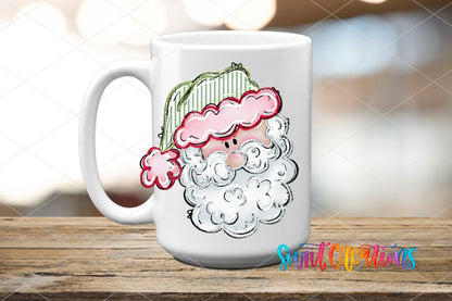 Christmas Tumbler UV DTF Decal: Cute Santa Face, Pink and Green | UV1528 - Swiit Creations
