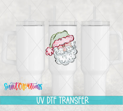 Christmas Tumbler UV DTF Decal: Cute Santa Face, Pink and Green | UV1528 - Swiit Creations