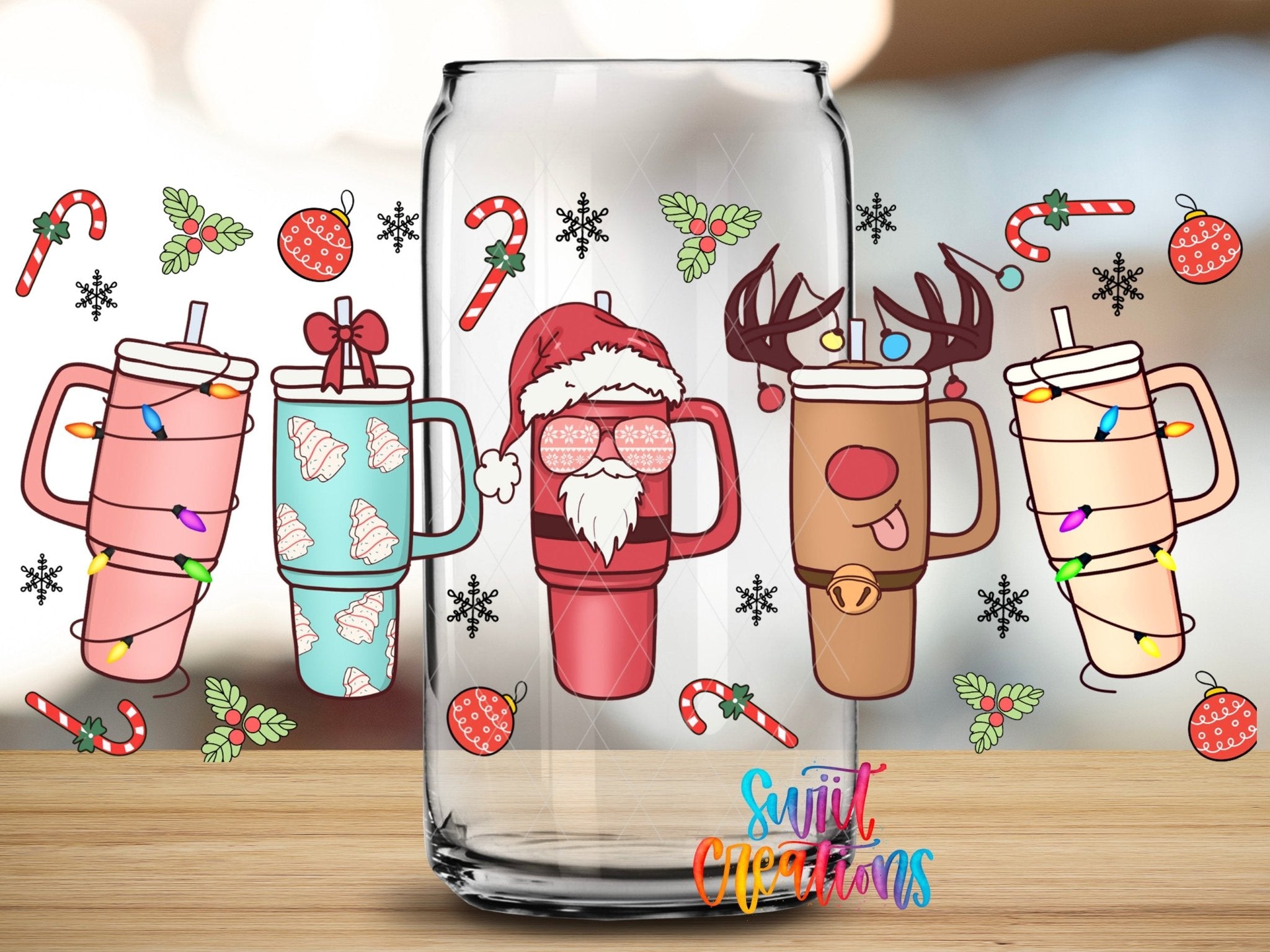 Christmas Tumblers Santa Reindeer Pastel Holiday Cups UV DTF Transfer Tumbler Wrap | DTF015 - Swiit Creations