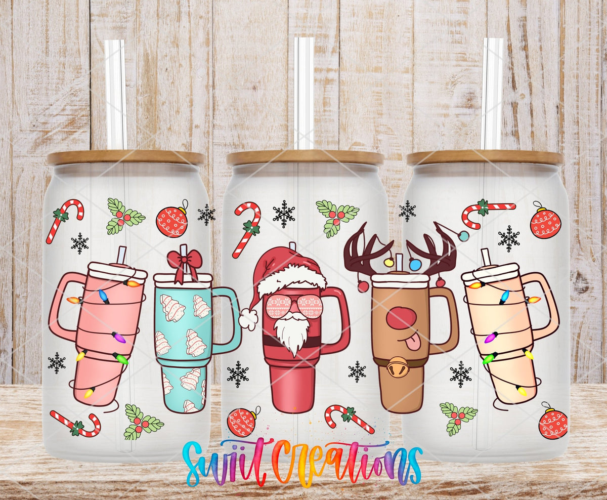 Christmas Tumblers Santa Reindeer Pastel Holiday Cups UV DTF Transfer Tumbler Wrap | DTF015 - Swiit Creations