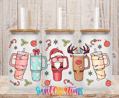 Christmas Tumblers Santa Reindeer Pastel Holiday Cups UV DTF Transfer Tumbler Wrap | DTF015 - Swiit Creations