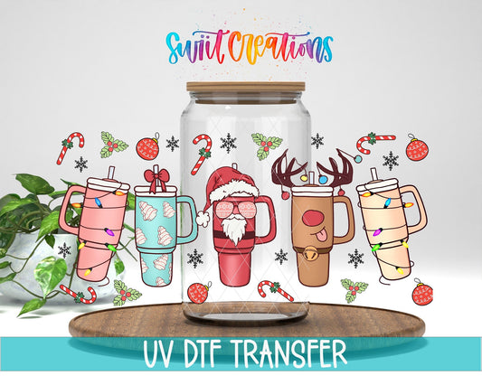 Christmas Tumblers Santa Reindeer Pastel Holiday Cups UV DTF Transfer Tumbler Wrap | DTF015 - Swiit Creations