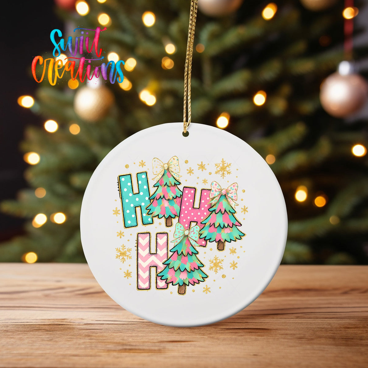 Christmas UV DTF Ornament Transfer | Colorful Trees & Glitter Bows | O-1730 - Swiit Creations