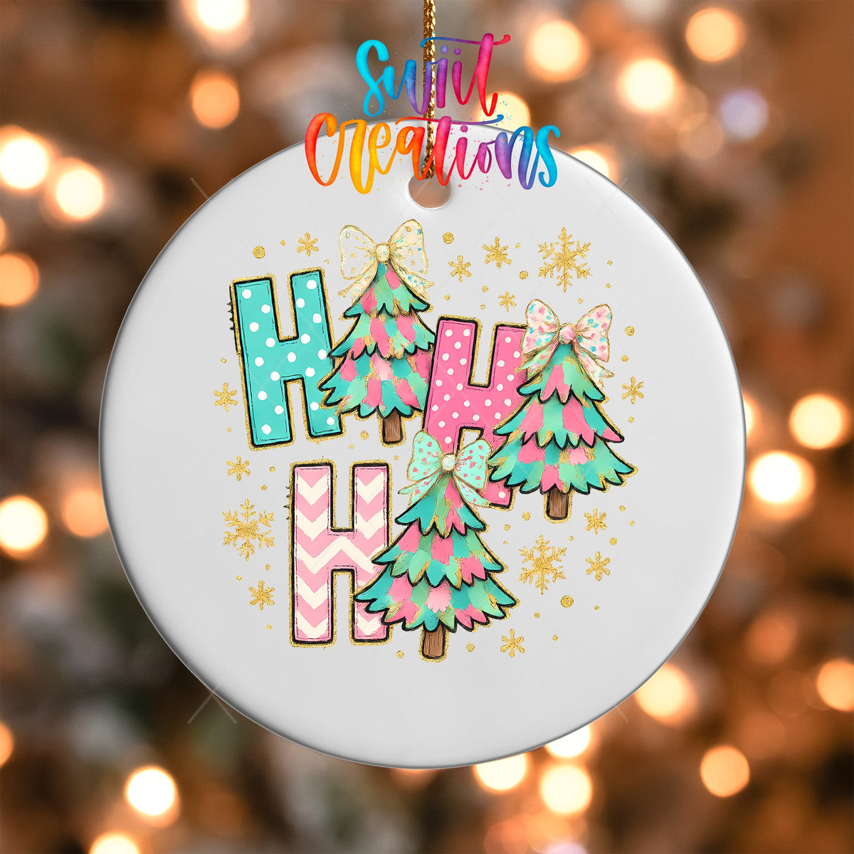 Christmas UV DTF Ornament Transfer | Colorful Trees & Glitter Bows | O-1730 - Swiit Creations