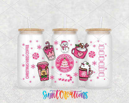Christmas Vibes Coffee Pink Holiday UV DTF Transfer Tumbler Wrap | DTF114 - Swiit Creations