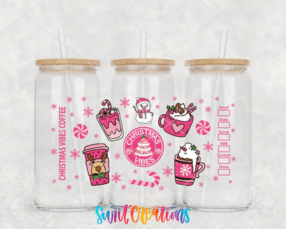 Christmas Vibes Coffee Pink Holiday UV DTF Transfer Tumbler Wrap | DTF114 - Swiit Creations