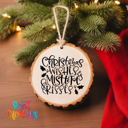 Christmas Wishes Mistletoe Kisses UV DTF Ornament Transfer | Holiday Script Transfer | O-1608 - Swiit Creations