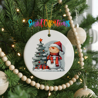Santa Decorating a Christmas Tree Christmas ornament hanging on a decorated Christmas tree