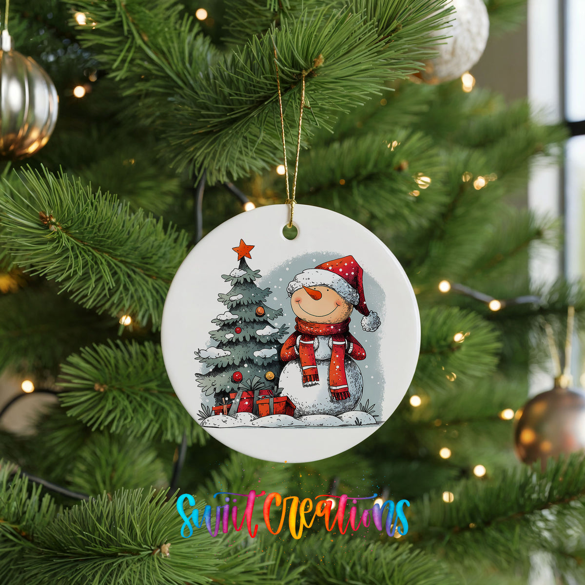 Santa Decorating a Christmas Tree Christmas ornament hanging on a green Christmas tree