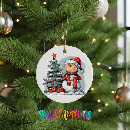 Santa Decorating a Christmas Tree Christmas ornament hanging on a green Christmas tree