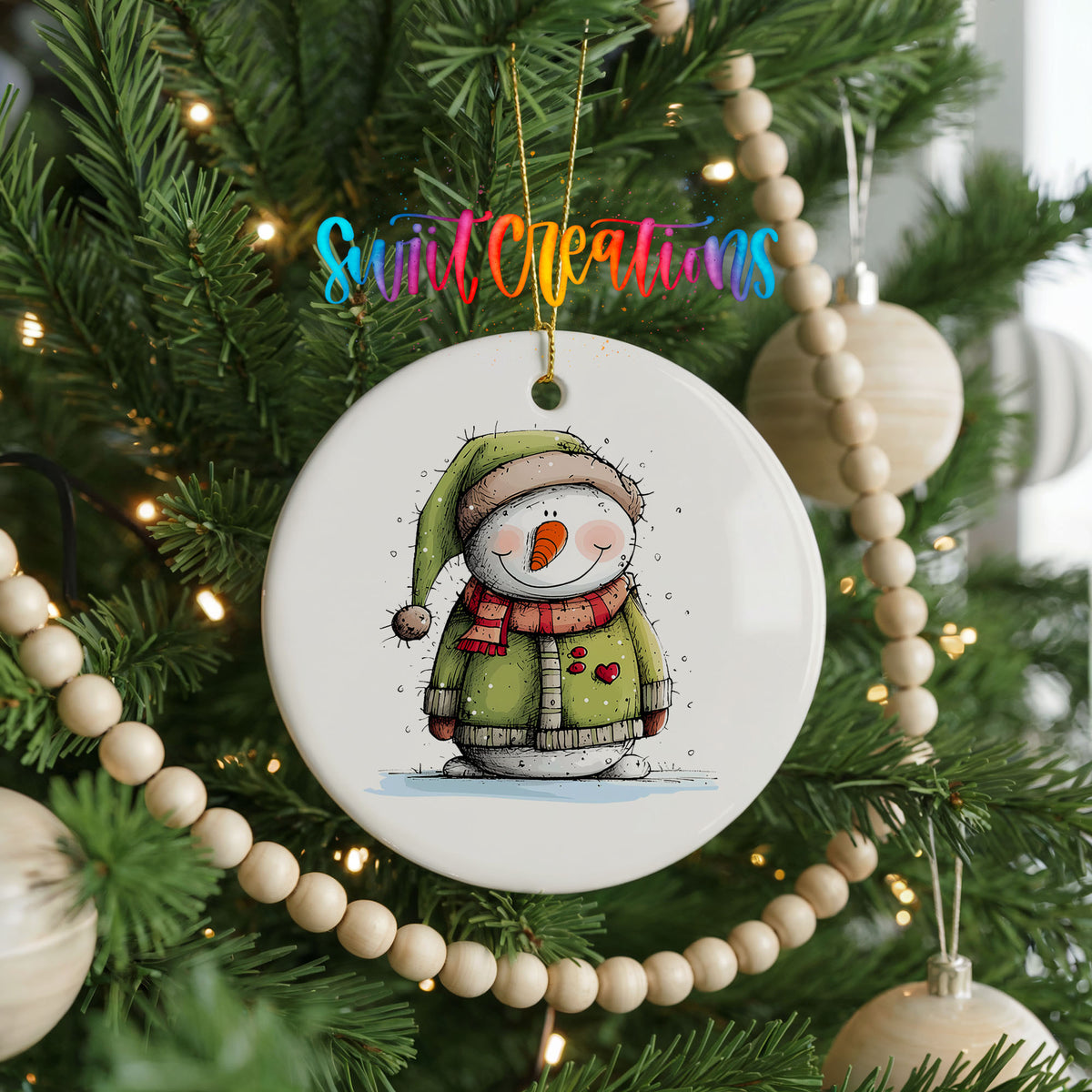 Snowman in Green Hooded Coat Christmas ornament product photo