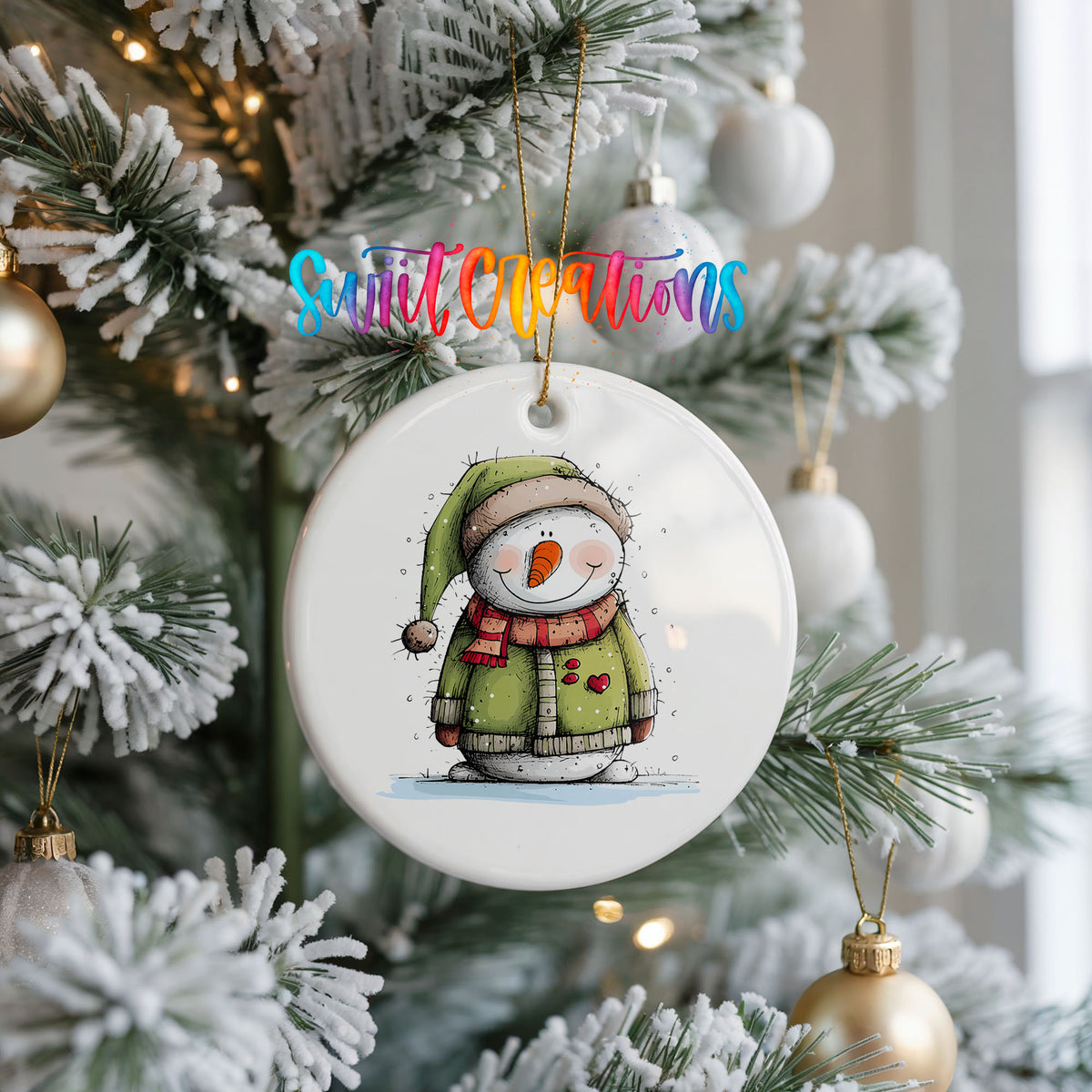 Snowman in Green Hooded Coat Christmas ornament product photo