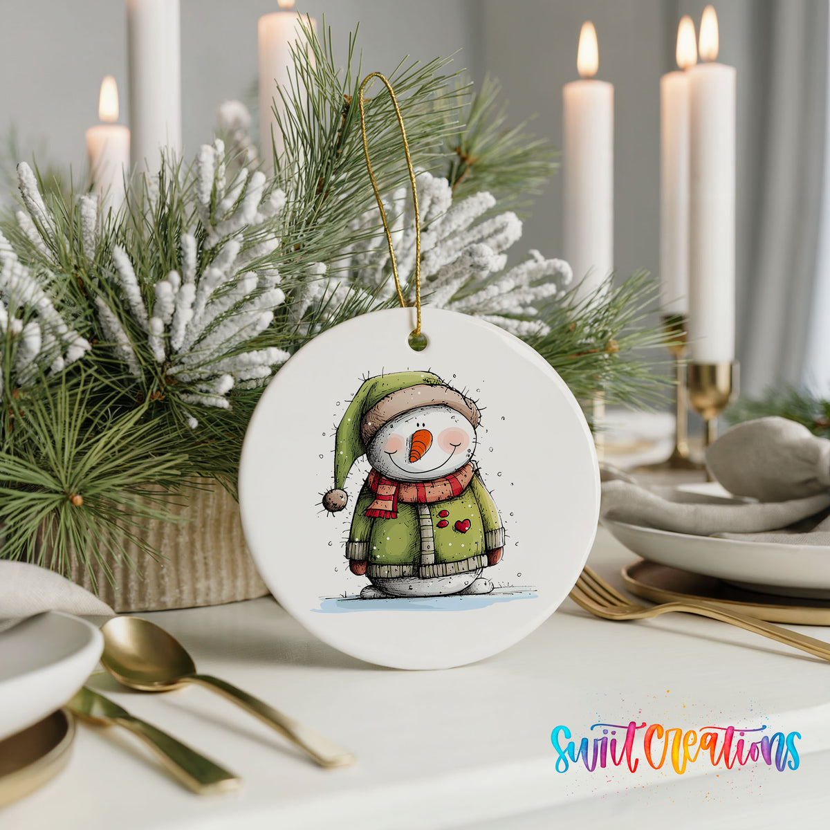 Snowman in Green Hooded Coat Christmas ornament product photo
