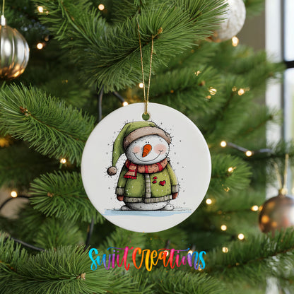 Snowman in Green Hooded Coat Christmas ornament product photo
