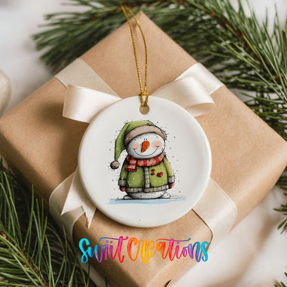 Snowman in Green Hooded Coat Christmas ornament product photo