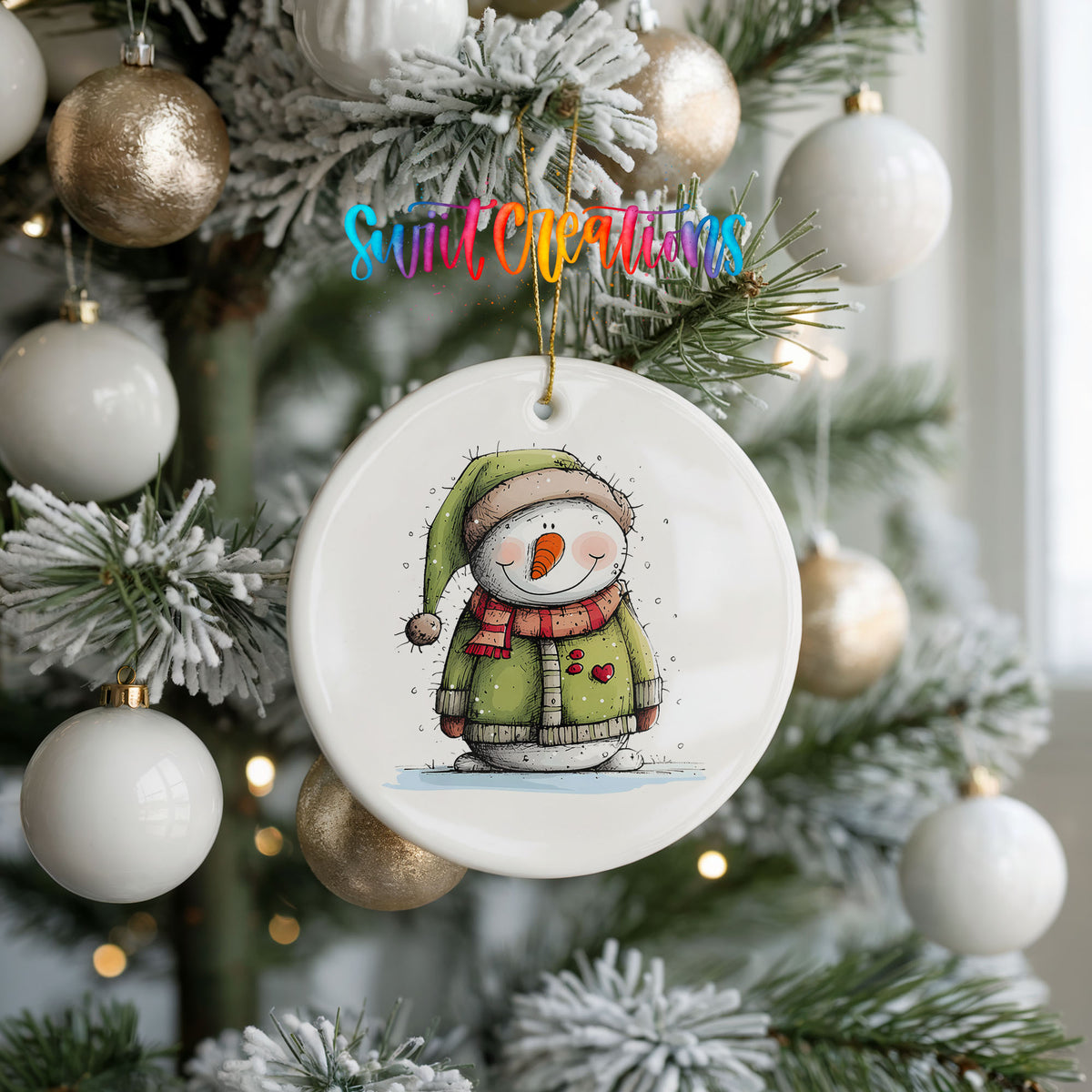Snowman in Green Hooded Coat Christmas ornament product photo
