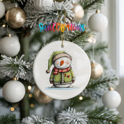 Snowman in Green Hooded Coat Christmas ornament product photo