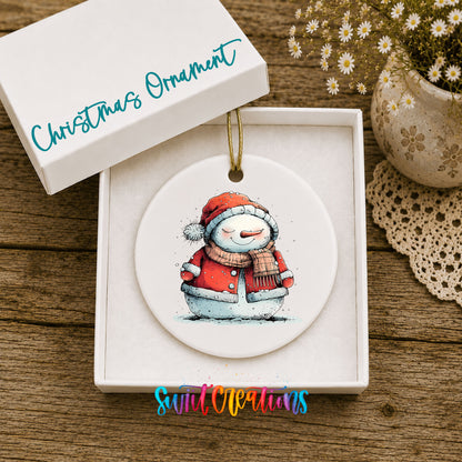 Cozy Snowman in Red Winter Coat Christmas ornament product photo