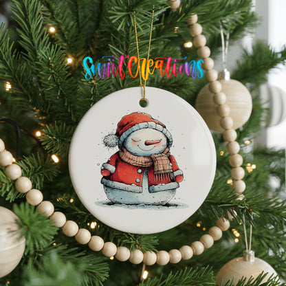 Cozy Snowman in Red Winter Coat Christmas ornament product photo